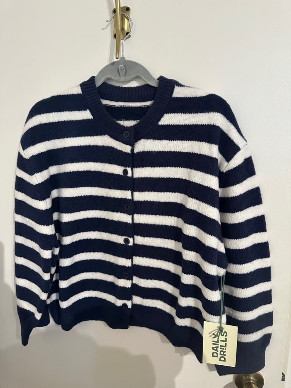 Daily Drills Navy and White Striped Button-Front Cardigan
